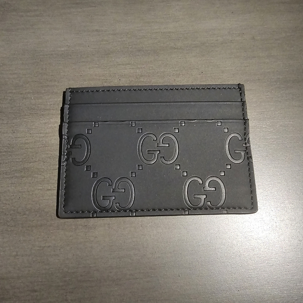 Gucci GG Mens Black Rubber Effect Leather Card Holder - Picture 4 of 7